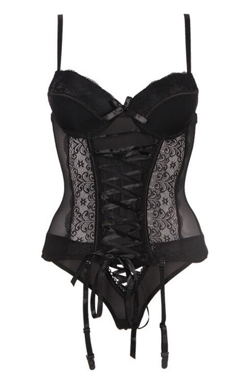 F5390-2Lace Сетчатые бюстье с подвязками и стрингами